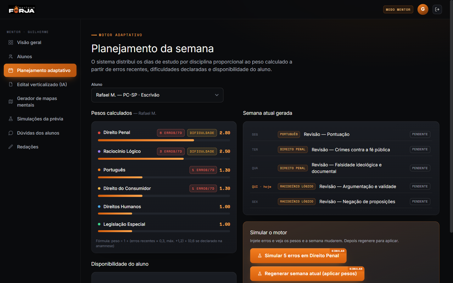 Motor adaptativo com pesos calculados